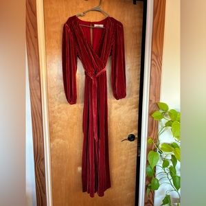 Anthropologie Ali & Jay Samantha Velvet Pleated Wide Leg Balloon Sleeve Jumpsuit
